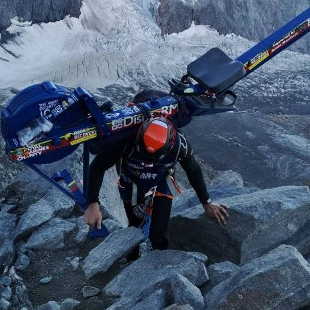 Matthew Disney attempted to climb Mont-Blanc with a rowing machine, photo source @bbc.com
