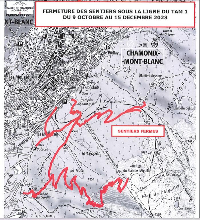 Aiguille du Midi: sentiers interdits dans la zone de travaux du téléphérique