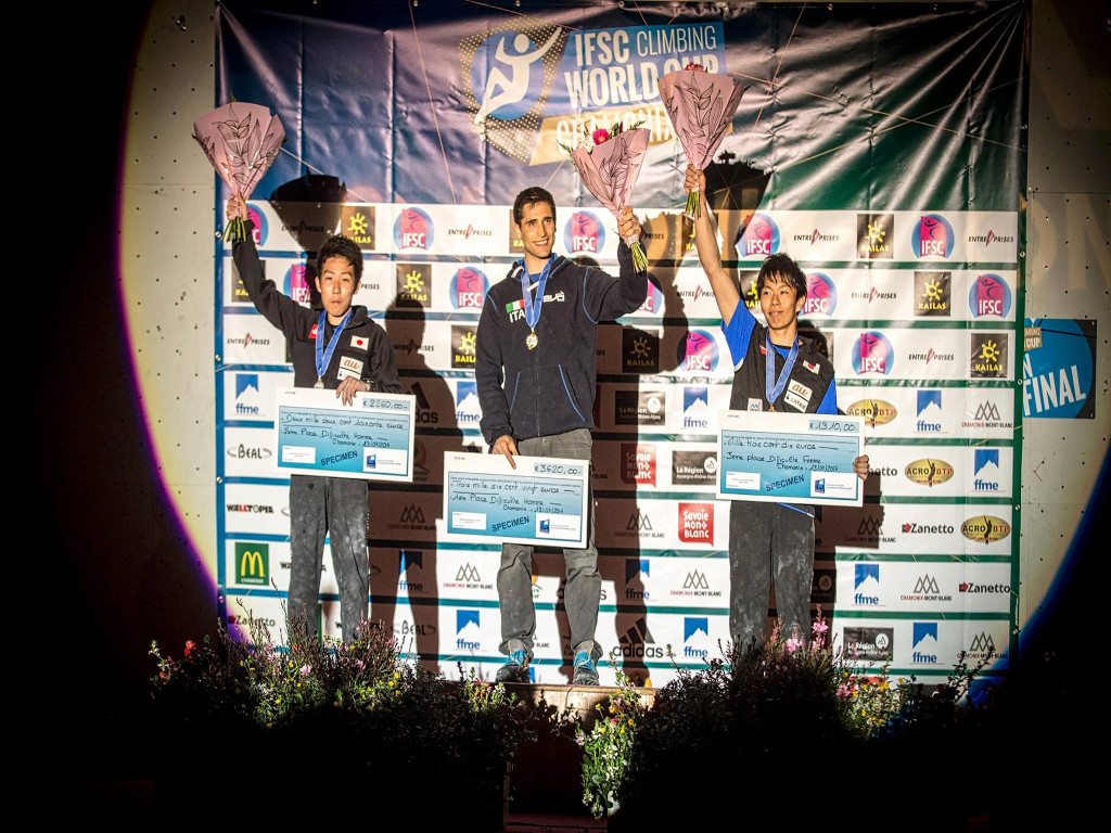 Men’s podium, from left: Keiichiro Korenga (2nd), Marcello Bombardi (1st) and Yuki Hada (3rd). Photo source: @Rémi Fabregue